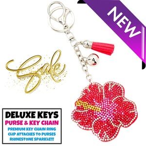 DeLuxe Keys Rhinestone Keychain/Purse Chain PINK HIBISCUS